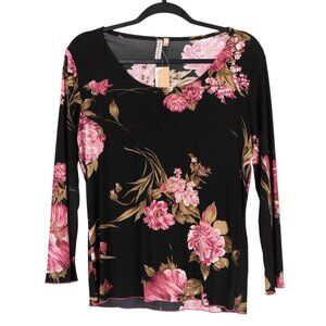 Susan Lawrence Floral Blouse L Womens NEW VTG Black Pink Long Sleeve Shirt USA